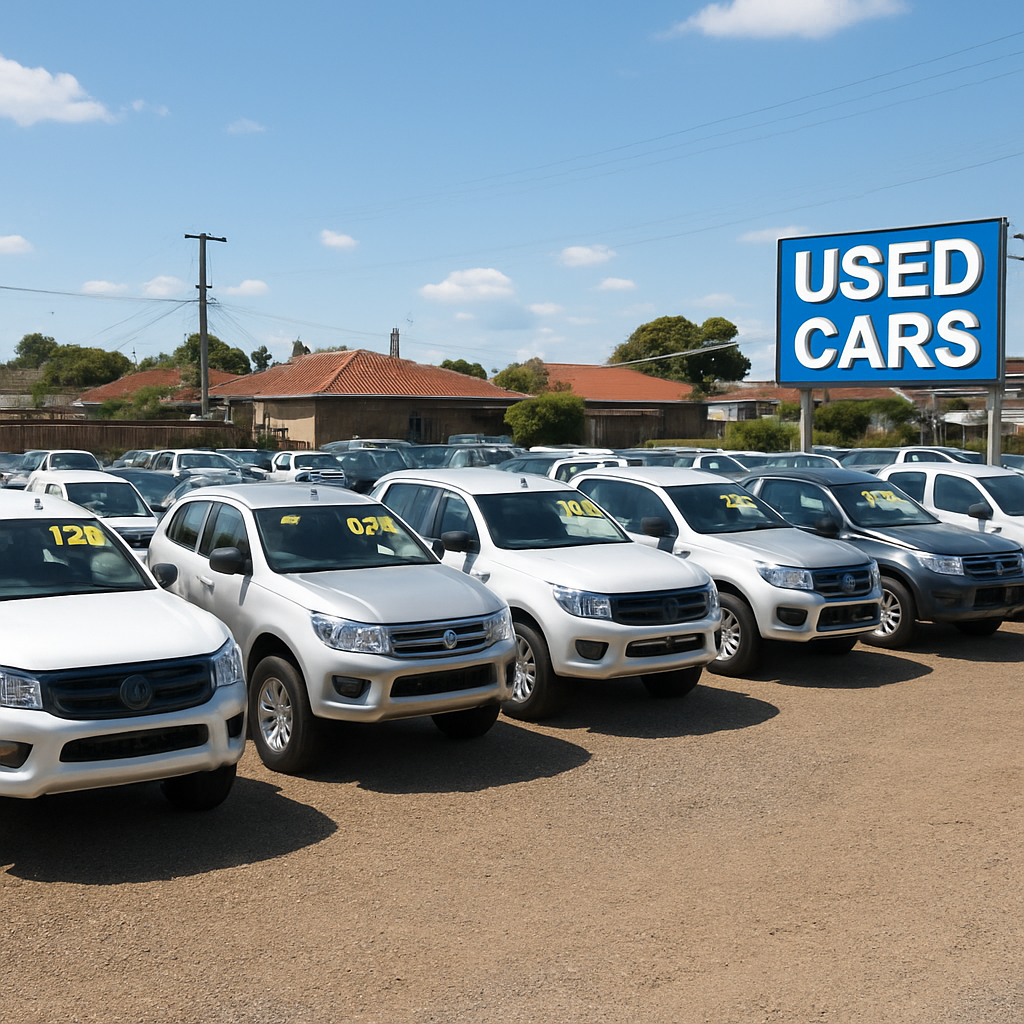 The Wagon Wheel Motors forecourt at 1385 Sydney Road, Fawkner, showing rows of pre-owned utes and 4x4 trucks