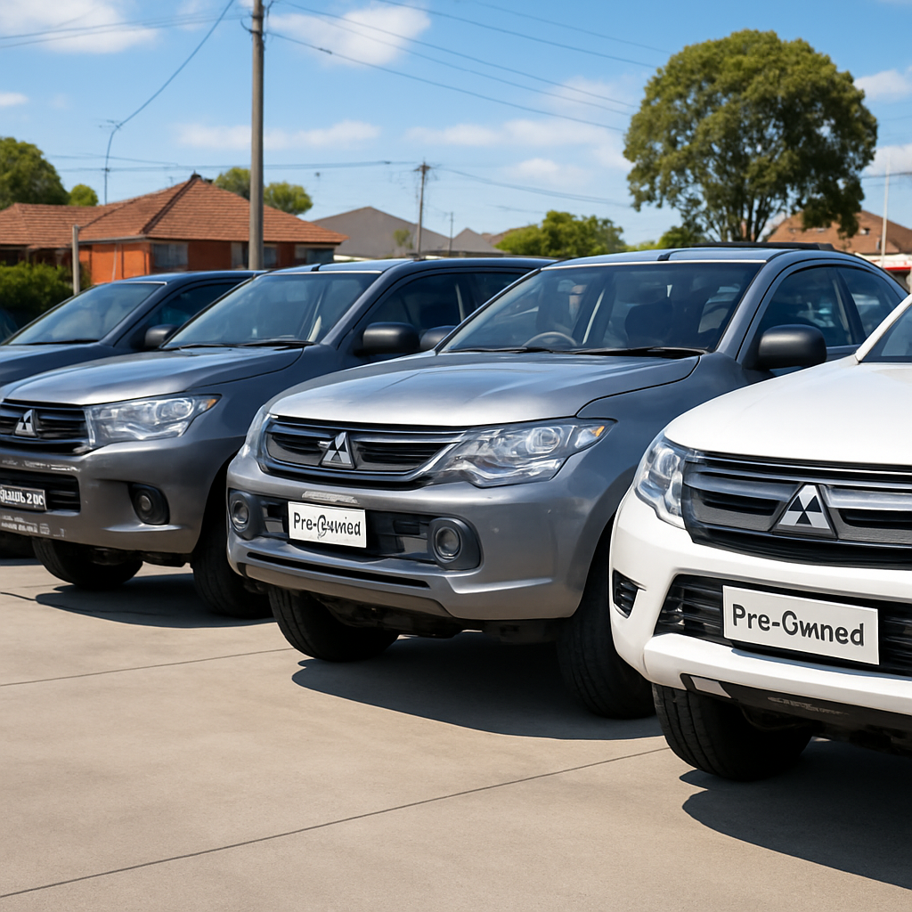 A lineup of pre-owned utes and 4x4 trucks on the Wagon Wheel Motors forecourt